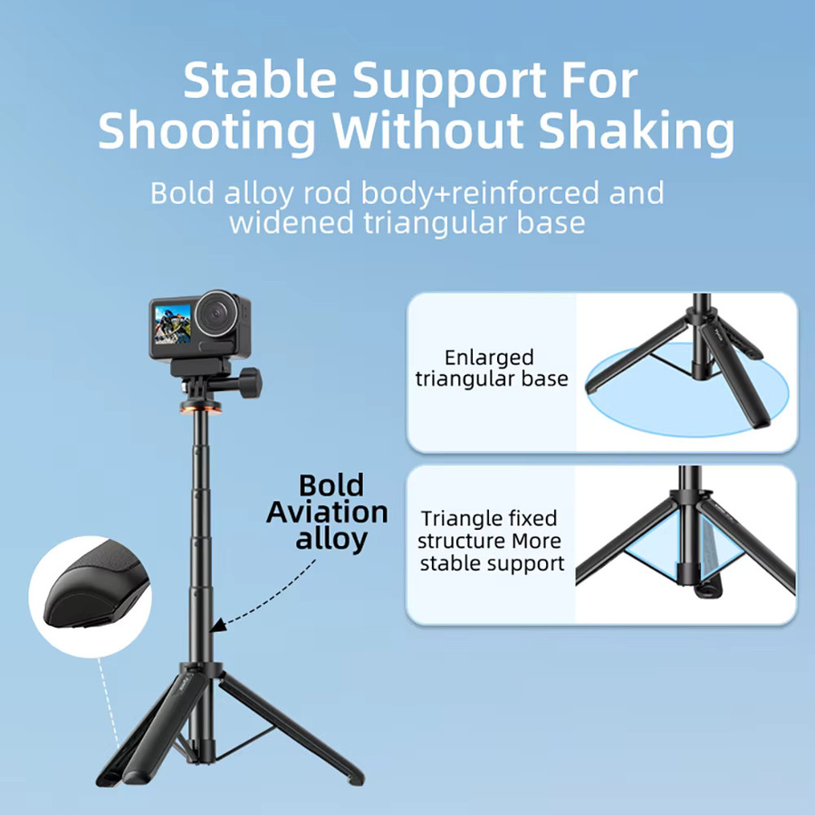 Flymile Stativ-Selfie-Stick in Schwarz für DJI OSMO Pocket 4, Action und Insta360 sowie GoPro Kameras, verstellbares Fotografie-Zubehör - Bild 2