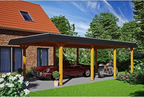 Skan Holz Carport Wendland Eiche hell mit EPDM-Dach und schwarzer Blende B/T: 362 x 870 cm - Bild 2