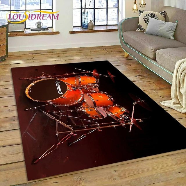 Wucifang Jewelry 3D Schlagzeug Teppich in Schwarz, moderne Bodenmatte aus Polyester für Wohnzimmer, Schlafzimmer oder Kinderzimmer, B/T: 60 x 40 cm - Bild 1
