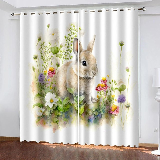 Verdunkelungsvorhang mit Osterhasen-Motiv von Yiran Furniture, mehrfarbig, Breite: 55 cm, Höhe: 120 cm - Bild 1