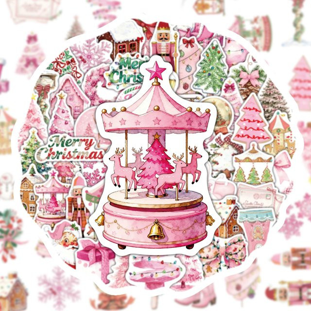 50-teiliges Set Weihnachts Kunst Aufkleber, Rosa, Santa Claus, Weihnachtsbaum, Kristall Ball, Karussell, DIY Telefon Fall Sammelalbum - Bild 1