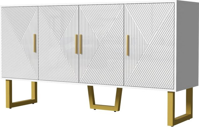 okwish Sideboard Weiß mit 4 Türen und Goldgriffen, glänzend, B/T/H: 150 x 40 x 82 cm - Bild 1