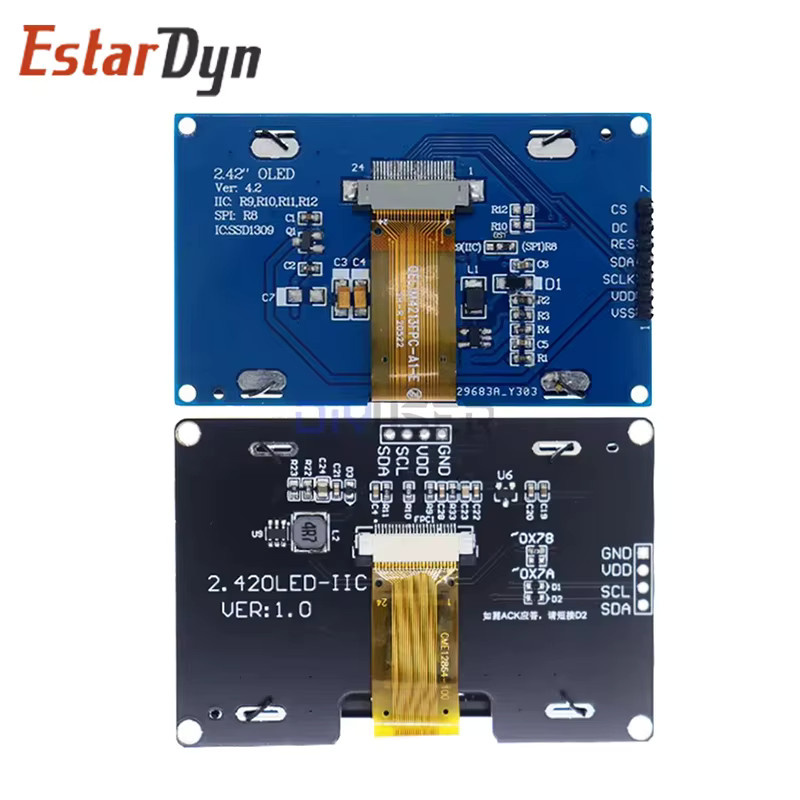 EstarDyn 2,42 Zoll OLED LCD Anzeigemodul mit 128x64 Auflösung, SSD1309, IIC und SPI Schnittstelle, Grün - Bild 2