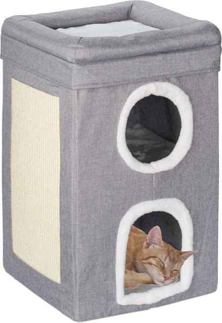 Relaxdays Katzenhöhle mit 3 Ebenen in Grau und Weiß, zusammenfaltbar aus Polyester, MDF und Sisal, H x B x T: 63 x 40 x 40 cm - Bild 1