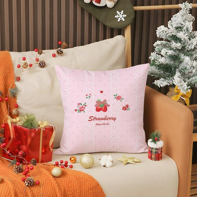 Eleganter Kissenbezug mit Erdbeerblüten-Print für Wohnzimmer und Schlafzimmer, Peach Skin, B/B: 18 x 18 cm - Bild 1