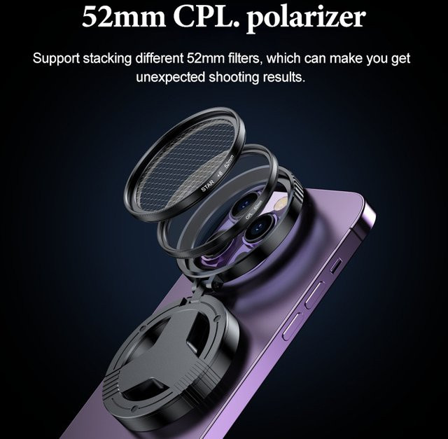 XMSJ Variabler ND CPL Filter 52mm für iPhone 15 Pro und Samsung in Schwarz - Bild 1