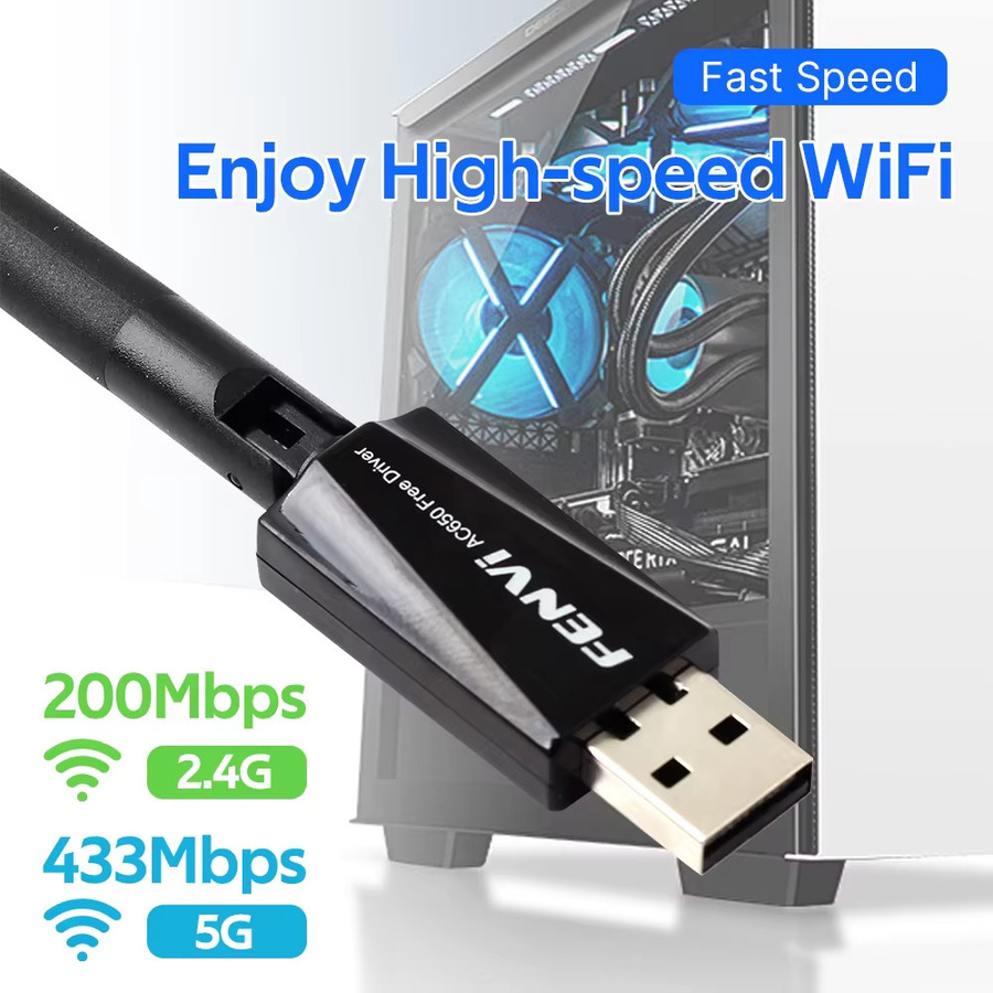 DERAPID USB WLAN-Adapter Dual-Band 2,4G 5,8G mit Hochleistungsantenne RTL8811CU Drahtlose Netzwerkkarte für PC und Laptop in Schwarz - Bild 2