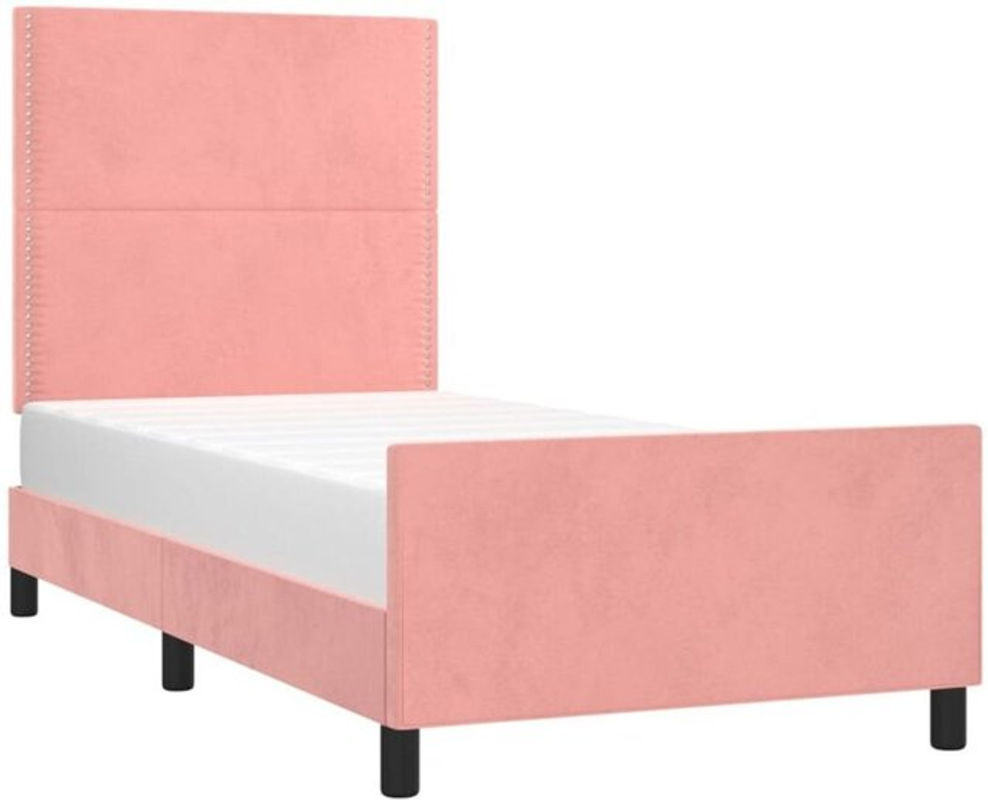 Vidaxl Polsterbett mit Kopfteil aus Samt und Massivholz in Rosa, B/T/H: 100 x 200 x 128 cm - Bild 1