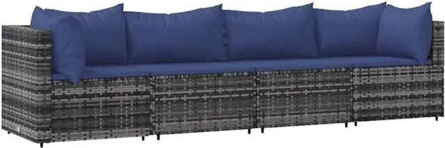 vidaXL 4-tlg Garten-Lounge-Set in L-Form aus grauem Poly-Rattan mit Kissen und pulverbeschichtetem Stahlgestell - Bild 1