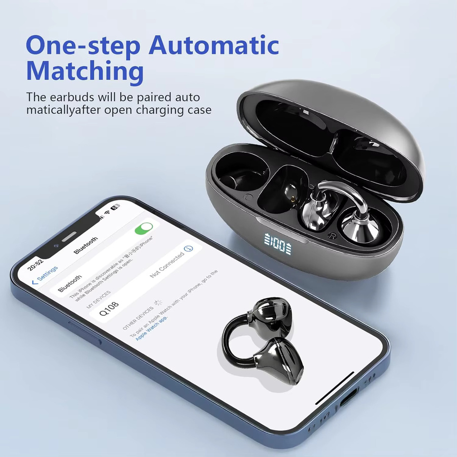 UYUXIO BT 5.4 Clip-On Kabellose Kopfhörer OWS Open-Ear-Ohrhörer für Sport in Schwarz mit 50 Stunden Akkulaufzeit - Bild 2