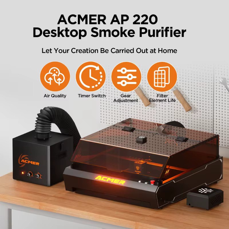 ACMER AP220 Rauch-Luftreiniger mit 3-Schicht-Filter für Lasergravurmaschinen, Schwarz - Bild 2