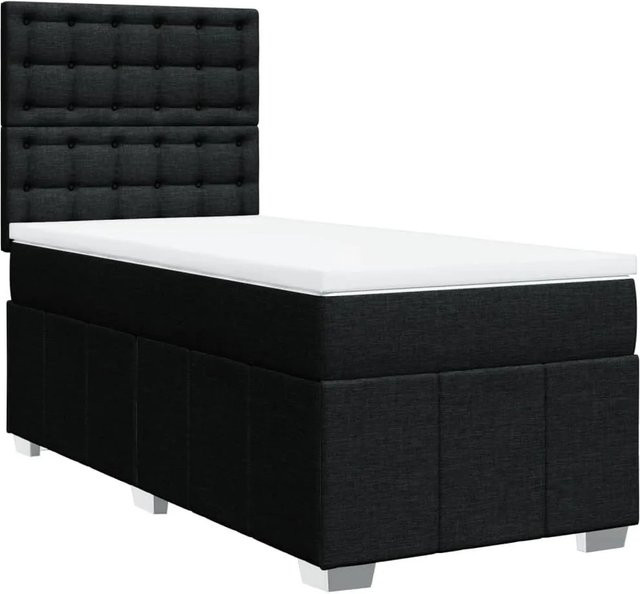 vidaXL Boxspringbett mit Matratze Schwarz aus Stoff mit Taschenfederkern und Hybrid-System B/T/H: 90 x 190 cm - Bild 1