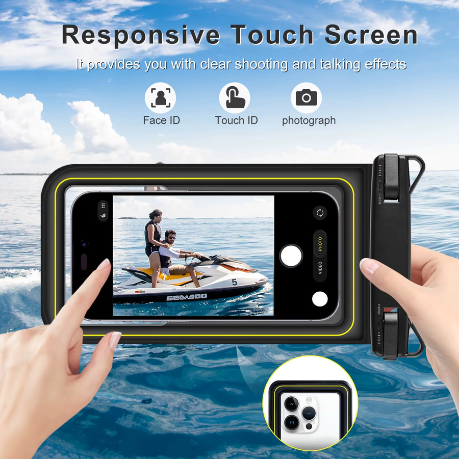 Wasserdichte Handytasche mit Trageschlaufe in Schwarz für Strand, Schwimmen und Wassersport - Bild 2