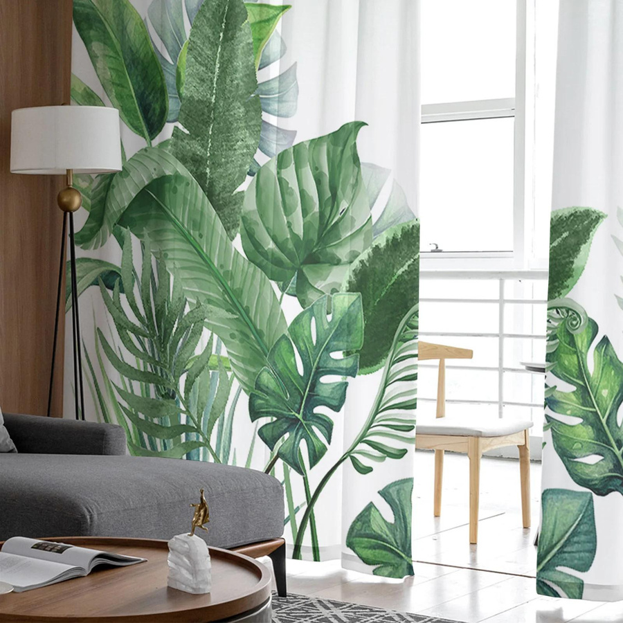 Super Six Voile-Vorhang mit floralem Tropenpflanzen-Design, transparent, Breite: 135 cm, Höhe: 114 cm - Bild 1