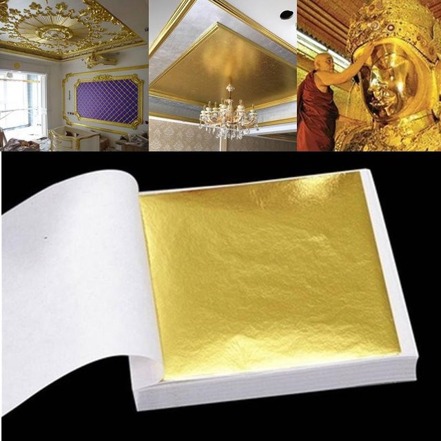 100 Stück reine 24 Karat Goldfolie in Gold für Lebensmitteldekorationen und DIY-Handwerksprojekte - Bild 1
