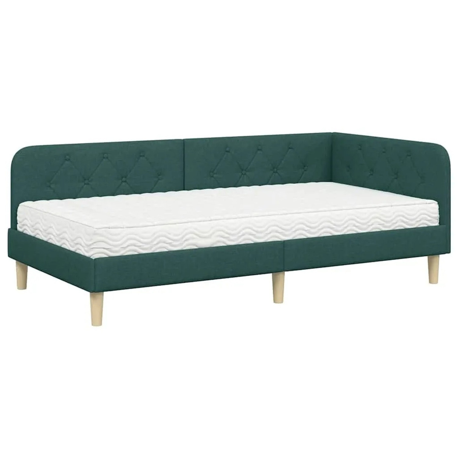 vidaXL Eckbettgestell mit Matratze in Dunkelgrün, Stoff, B/T/H: 140 x 100 x 204 cm - Bild 2