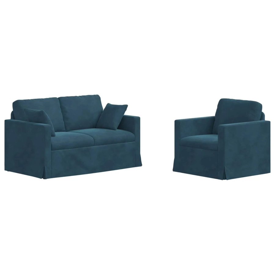 vidaXL Sofa Set 2-teilig Blau Samt mit Metallrahmen, B/T/H: 138 x 78 x 80 cm und 78 x 78 x 80 cm - Bild 2
