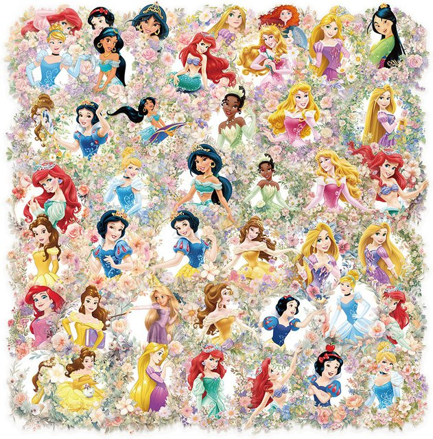 Disney Prinzessin und Blumen Cartoon-Aufkleber, transparente PET-Aufkleber - Bild 1
