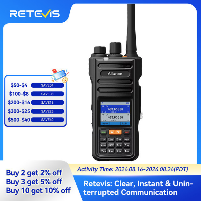 Retevis HA2 Walkie-Talkie in Schwarz mit Dual-Band, GPS, APRS und Bluetooth für App-Programmierung via iOS und Android, IP67 wasserdicht für Outdoor und Business - Bild 1
