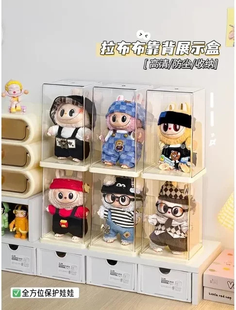 POP MART Labubu Displaybox aus Kunststoff, transparent und weiß, rechteckiger Ausstellungsstand für Vinyl-Puppen und Blindbox-Figuren - Bild 1