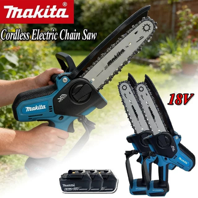 Makita Akku-Kettensäge in Blau mit 20 mm Hub, 8,0 m/s Geschwindigkeit, Anti-Spritz-Schutz und automatischer Kettenspannung für 18V Akkus - Bild 1