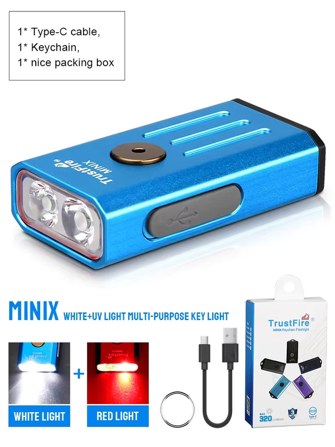 Trustfire MINIX Taschenlampe Schlüsselanhänger mit 320 Lumen, UV-Lampe, Rotlicht und USB-Ladefunktion - Bild 5