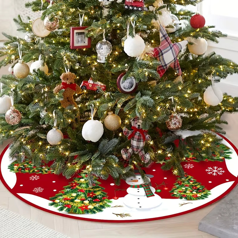 VIKAMA Weihnachtsbaumschürze Wish You a Merry Christmas in Rot mit floralem Muster und Text für deine Weihnachtsdekoration innen und außen - Bild 4