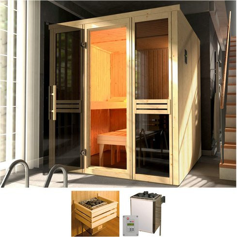 WEKA Elementsauna KAARINA 2 für 6 Personen inklusive 7,5 kW Ofen mit externer Steuerung in Braun - Bild 1