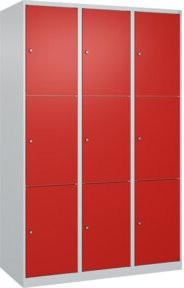 C+P Schließfachschrank Classic PLUS mit 3 Abteilen in Lichtgrau und Verkehrsrot, B/T/H: 120 x 50 x 185 cm - Bild 1