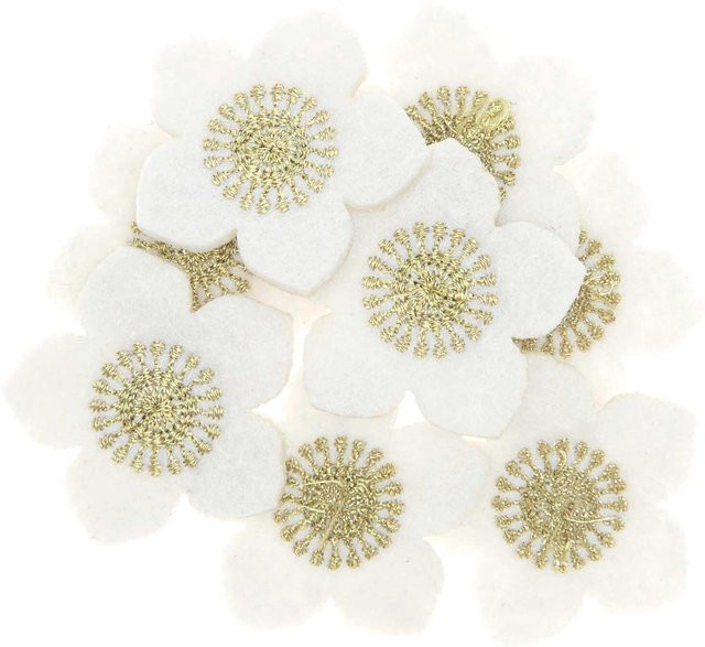 Rico Design Filzstreu Christrosen bestickt, 8 Stück, Weiß-Gold, B: 3,5 cm, H: 3,4 cm - Bild 1