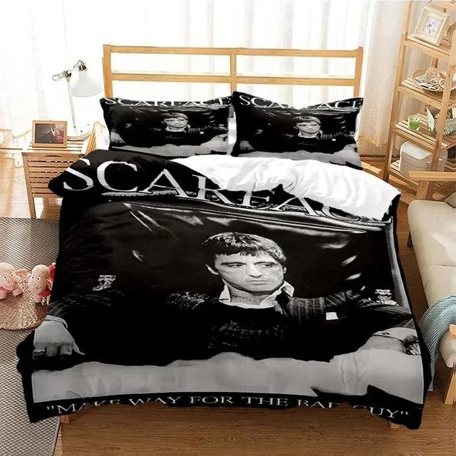 Scarface Bettwäsche-Set von Jessica Chen, Schwarz, 3-teilig mit Bettbezug und Kissenbezug, B: 140 cm, H: 210 cm - Bild 1