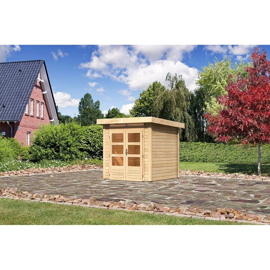 Karibu Holz-Gartenhaus Kumla 1 mit Pultdach in Natur, Unbehandelt, B/T: 200 x 200 cm - Bild 2