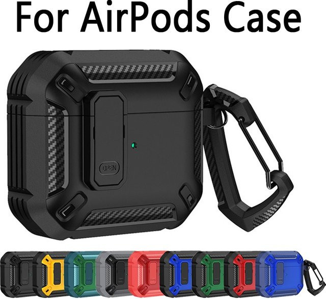 Schutzhülle mit Schlüsselanhänger für Apple AirPods 1, 2, 3 und AirPods Pro 1, 2 in Schwarz und Blau - Bild 1