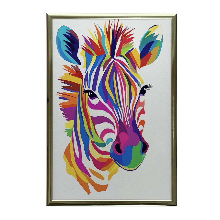 Regenbogen Zebra Poster von Marcin Zbijowski in Multicolor mit goldenem Aluminiumrahmen, B/H: 40 x 50 cm - Bild 2