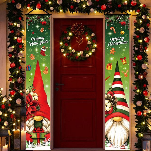 VIKAMA Weihnachtself Fronttürschild-Banner mit Gnome-Motiv zur Weihnachtsdekoration für Haustür und Veranda - Bild 1