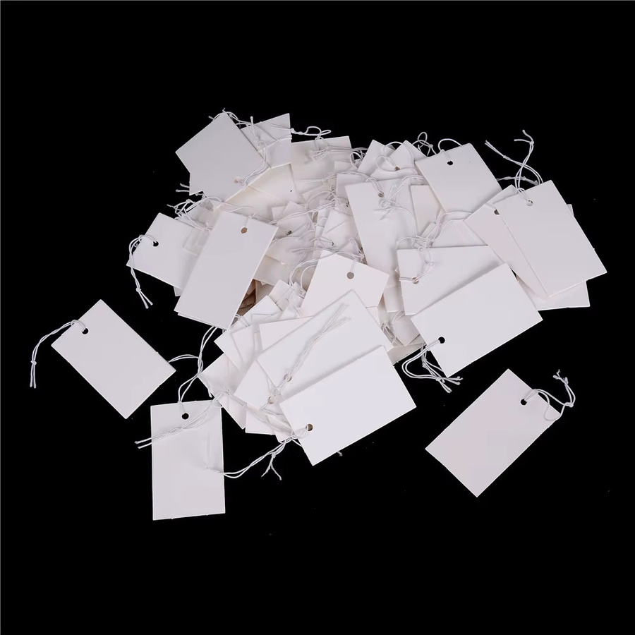 100 Stück blanko Preisschild-Tags aus Papier in Weiß mit Schnur für Schmuck und Waren zur individuellen Gestaltung - Bild 2