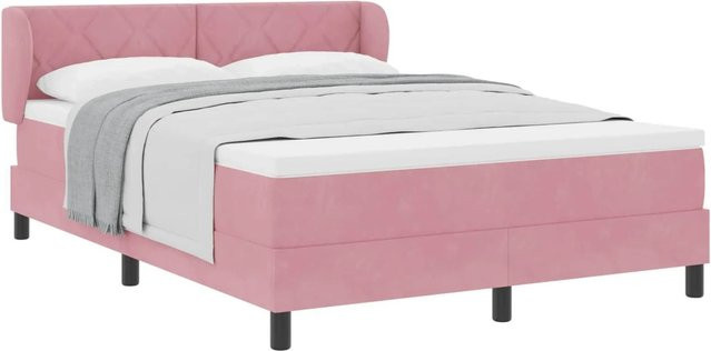 vidaXL Boxspringbett mit Matratze und Kopfteil in Rosa, Samt, B/T/H: 160 x 200 cm - Bild 1