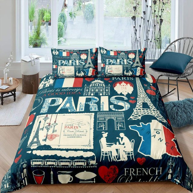 Binchi Fitness Bettwäscheset Alte Zeitung Vintage Design mit Bettbezug und Kissenbezug, Braun und Blau, Polyester, B/H: 240 x 220 cm - Bild 1