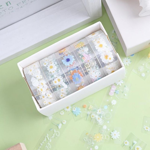 5 Rollen transparente Dekoklebebänder mit Gänseblümchen-Muster für DIY Scrapbooking von SZwatch - Bild 1