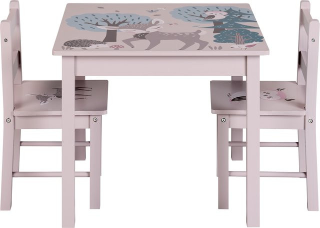 LIVARNO Kindertisch mit 2 Stühlen aus Holz in Pink, B/T/H: 60 x 50 x 35 cm - Bild 1