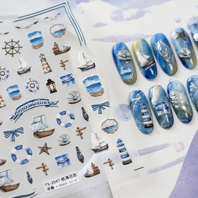 Rhstoe Nail Art Aufkleber, Nautische Elemente, 3D Reliefs, Glänzend - Bild 1
