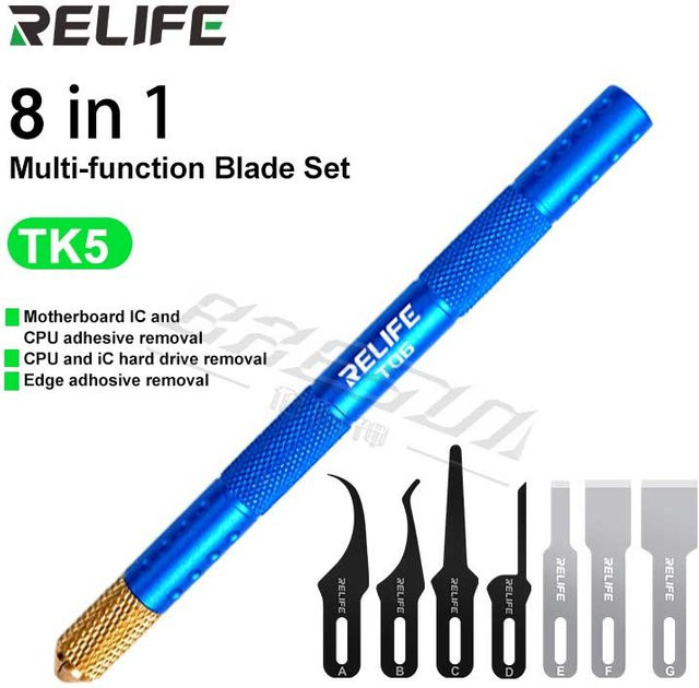RELIFE TK5 8-in-1 Multifunktionales Klingen-Set für Motherboard, IC-Reparatur und CPU-Verarbeitung in Blau - Bild 1