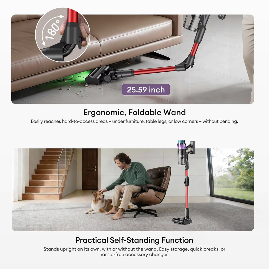 Ultenic U18 Pro Akku-Stielstaubsauger mit 600W und 55Kpa Saugkraft, LED-Display, 80min Laufzeit und biegbarem Stab in Multicolour - Bild 3