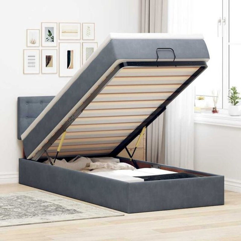 vidaxl Ottoman Polsterbett mit Matratze und LED-Beleuchtung aus Samt in Dunkelgrau, B/T/H: 90 x 190 x 88 cm - Bild 1