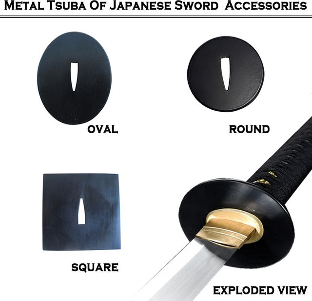 Schwarze Tsuba Schwertschutz aus Eisen für Katana und Wakizashi mit Laserschnitt-Design - Bild 1