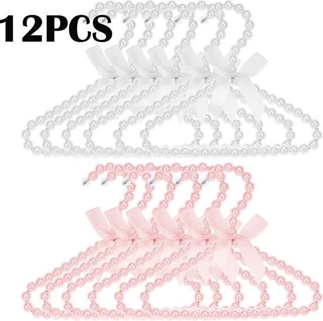 12 Stück Willstar Kinder Kleiderbügel mit Perlen und Schleife in Pink, B/H: 20,0 x 16,5 cm - Bild 1