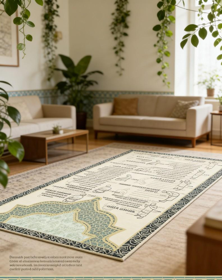 Salah Schritt-für-Schritt Islamischer Gebetsteppich für Kinder, illustrierte Sajjada aus Polyester, Mehrfarbig, B/T: 80 x 120 cm - Bild 4