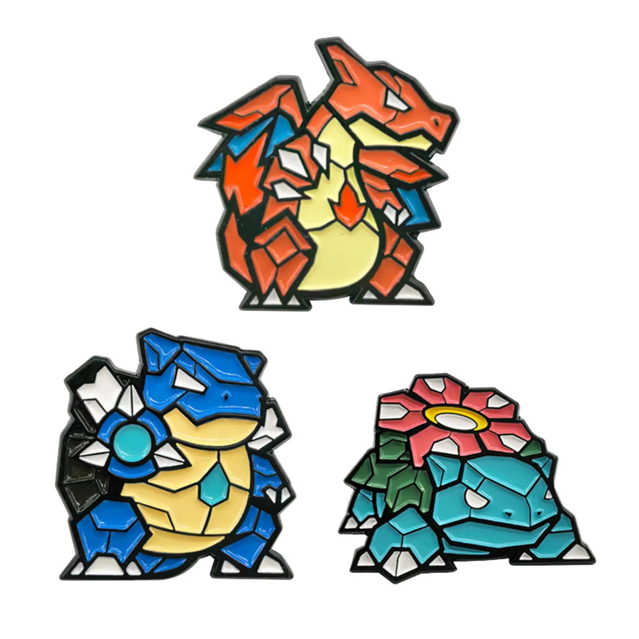 3-teiliges Pokemon Glurak Emaille-Pin-Set, Mosaik-Stil, Unisex - Bild 3