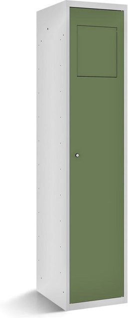 rotstahl Wäschesammelschrank mit Einwurfklappe und Scharniertüren in Hellgrün, Korpus Lichtgrau, B/T/H: 40 x 50 x 180 cm - Bild 1