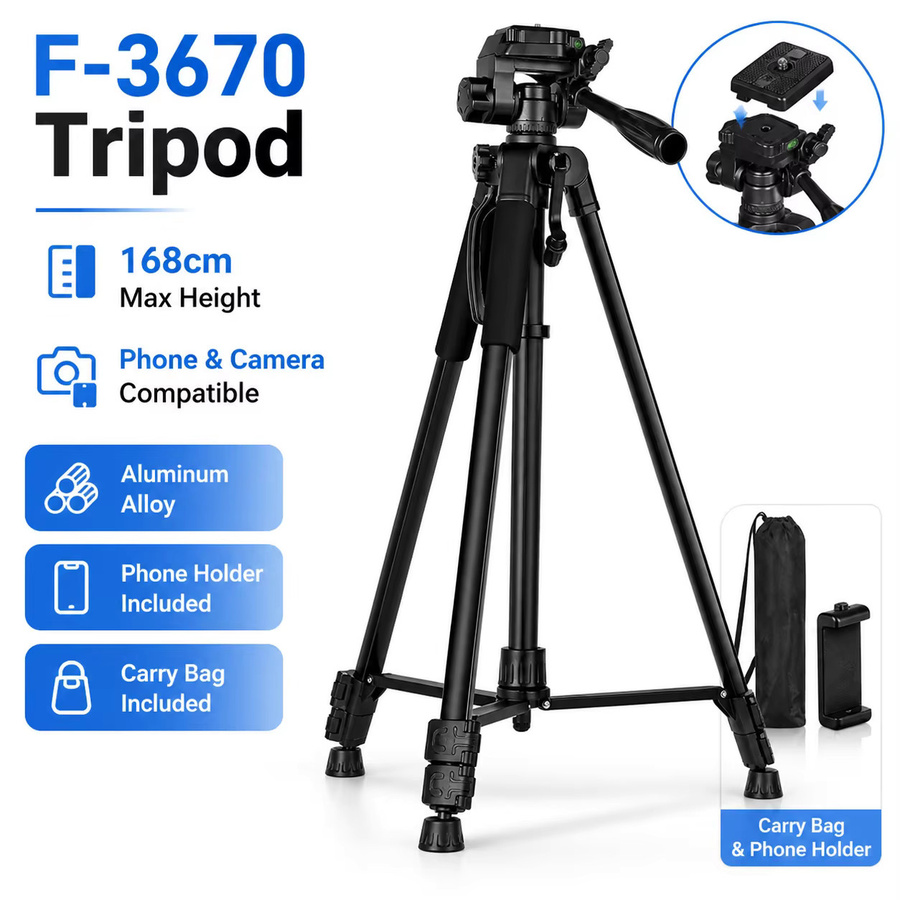 Tragbares Aluminium-Kamerastativ mit Handyhalterung in Schwarz, Höhe: 168 cm, ideal für DSLR, Smartphone, Live-Streaming und Fotografie - Bild 4